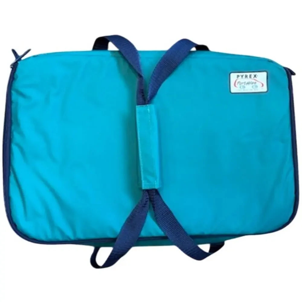 Vintage Pyrex Insulated Casserole Carrier Warming Tote Bag Blue Retro